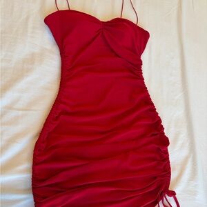 Red ruched mini dress - Windsor Satin bodycon